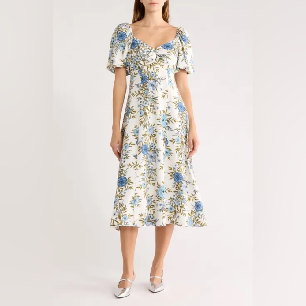 Avec Les Filles Anthropologie Floral-Print Twist Bodice Midi Dress 4